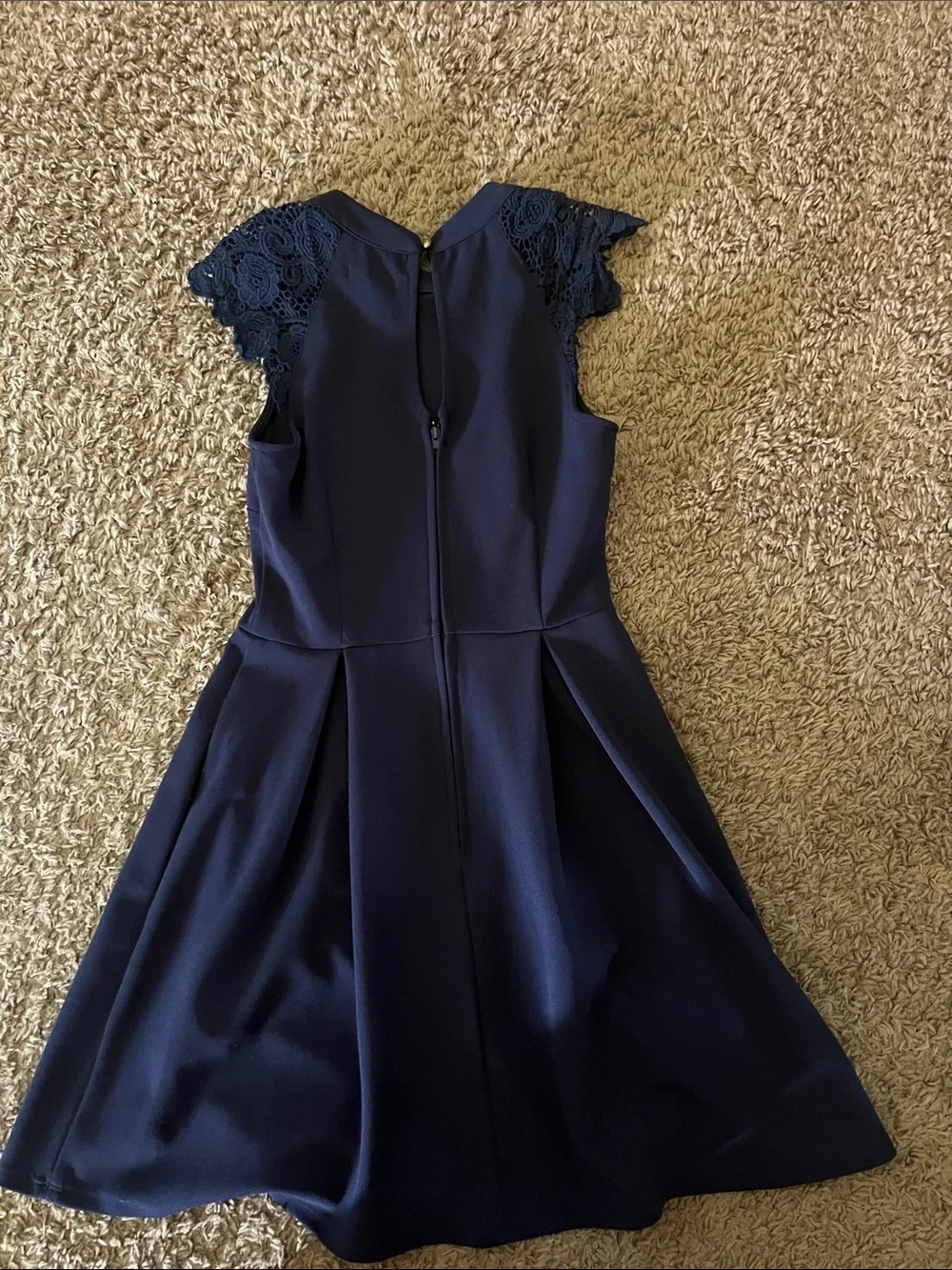 Speechless Navy Lace Cap-Sleeve Fit & Flare Dress